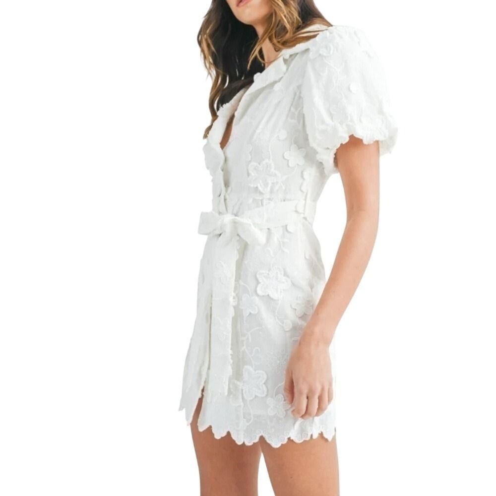 Mable Embroidered White Button Down  Dress Women Medium NWT *** Runs Small***